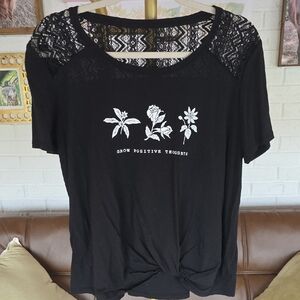 Black Women's Top with Lace and Floral Print
